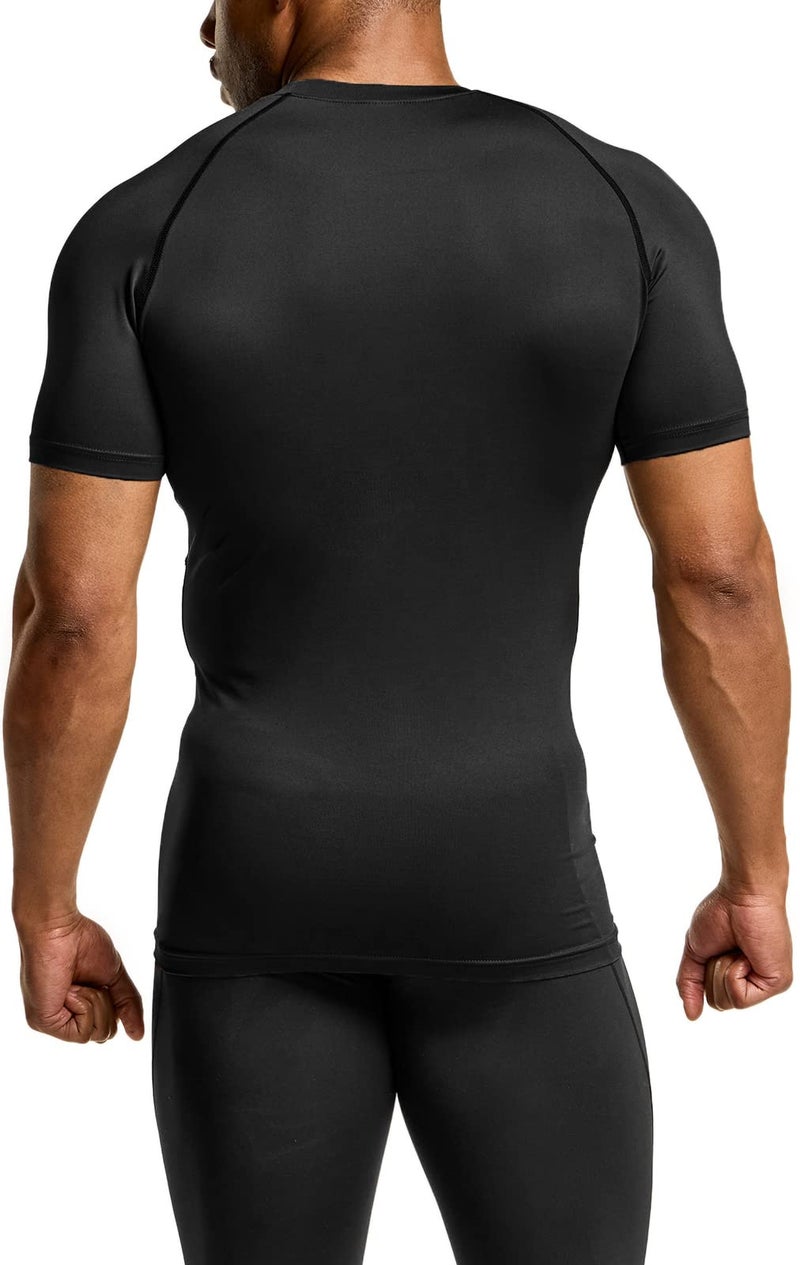 TSLA Men's UPF 50+ Quick Dry Short Sleeve Compression Shirts, Athletic Workout Shirt, Water Sports Rash Guard, Core Tops 3pack Jet Black, Medium - Image 3